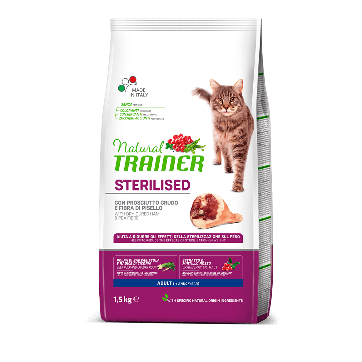 Natural Trainer Sterilised Adult con prosciutto crudo 1,5kg Natural Trainer Sterilised Adult con prosciutto crudo 1,5kg